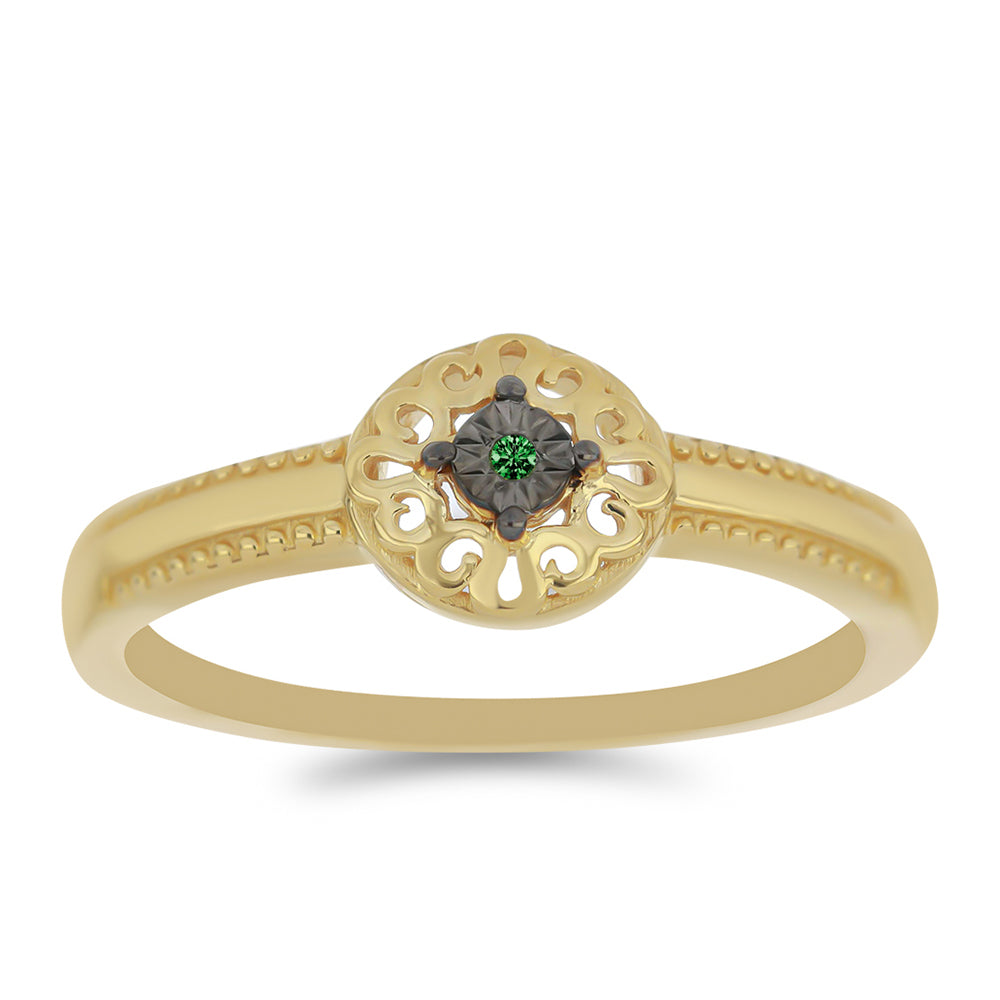 Anillo de Plata Bañada en Oro con Diamante Verde