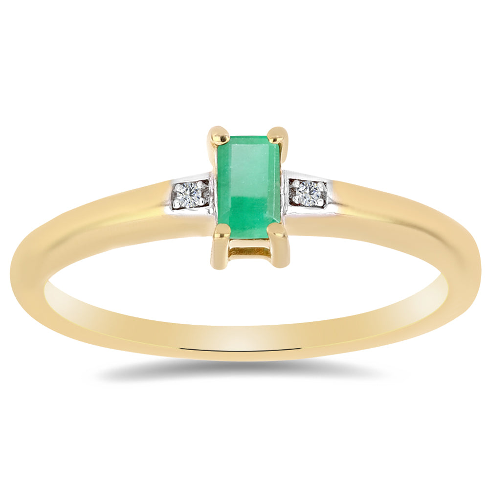 Anillo de Plata Bañada en Oro con Esmeralda de Brasil y Zircón Blanco