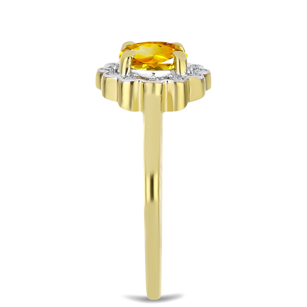 Anillo de Plata Bañada en Oro con Citrino de los Montes Urales y Zircón Blanco