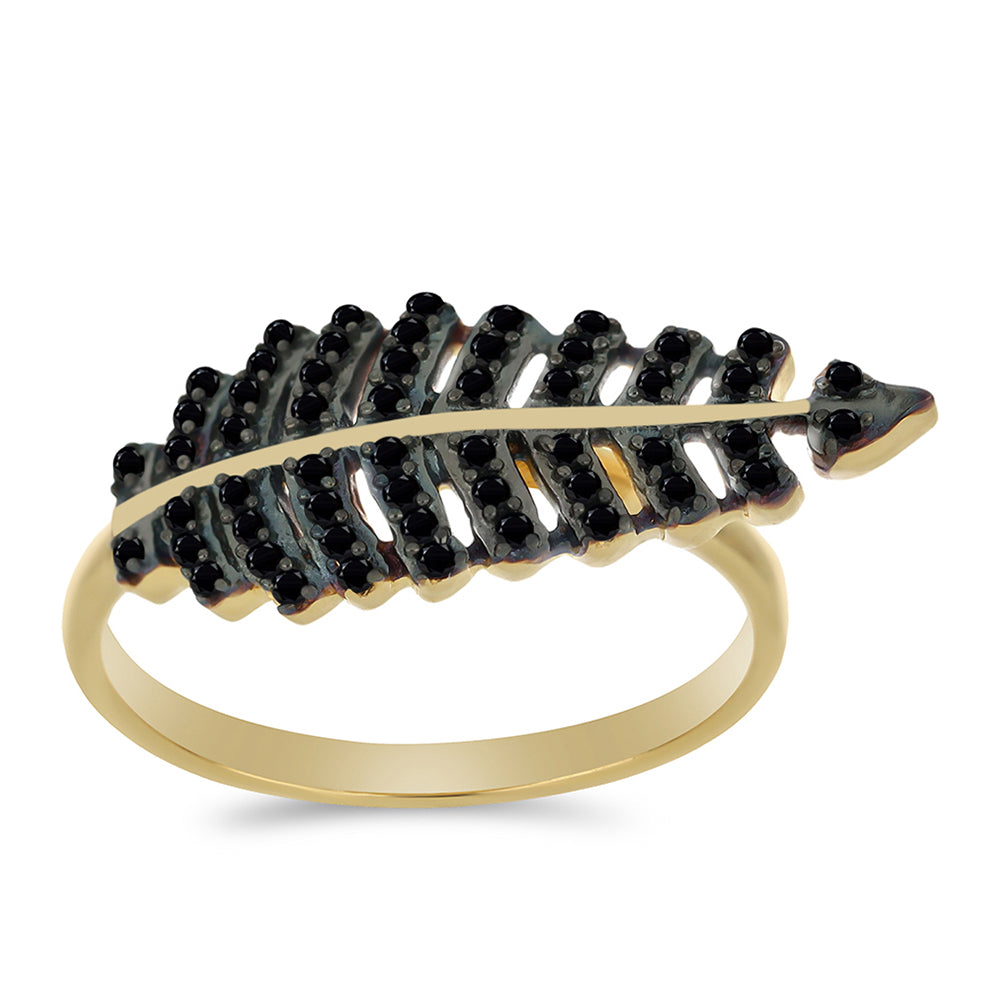 Anillo de Plata Bañada en Oro con Espinela Negra de Badakhshan Gorno