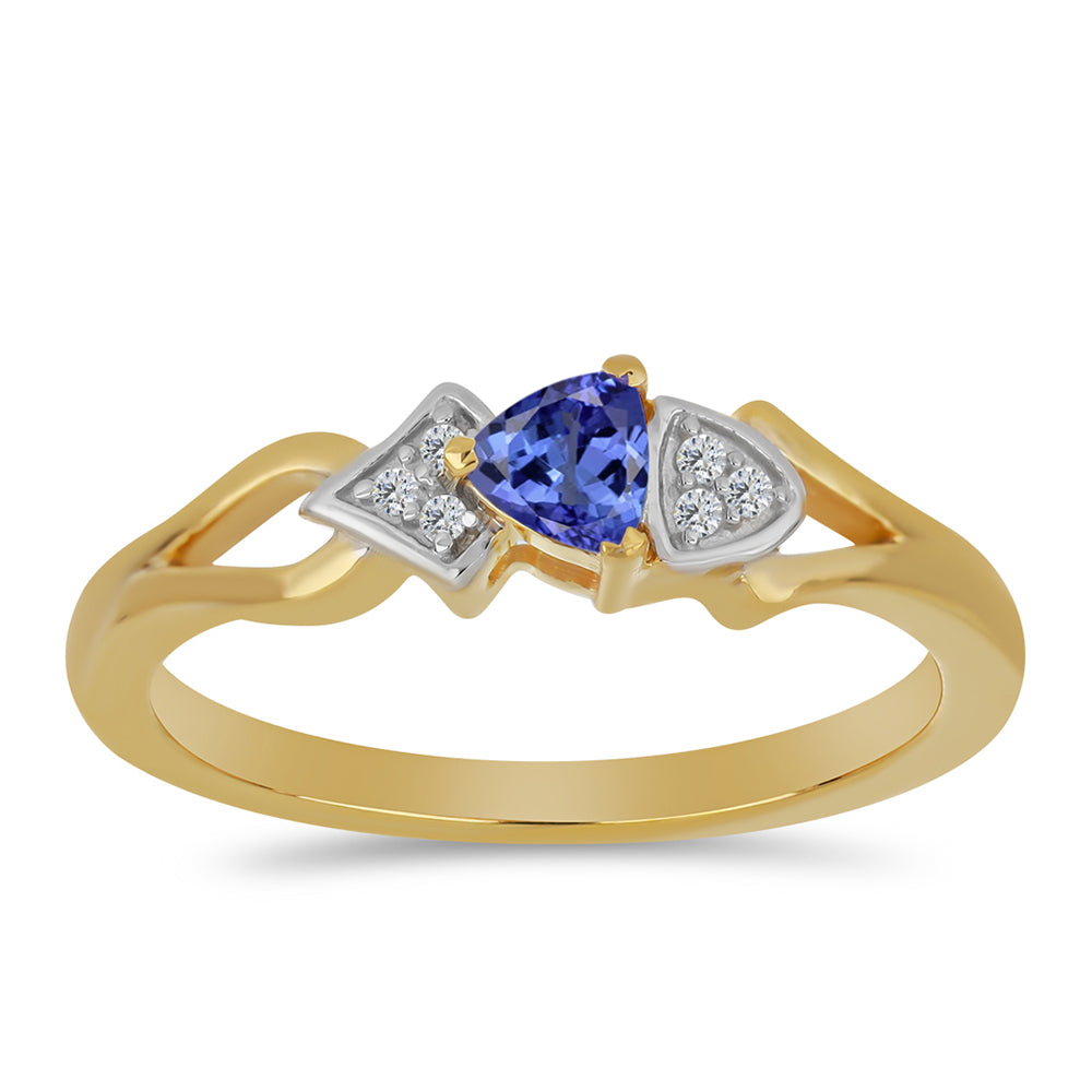 Anillo de Plata Bañada en Oro con Tanzanita y Zircón Blanco