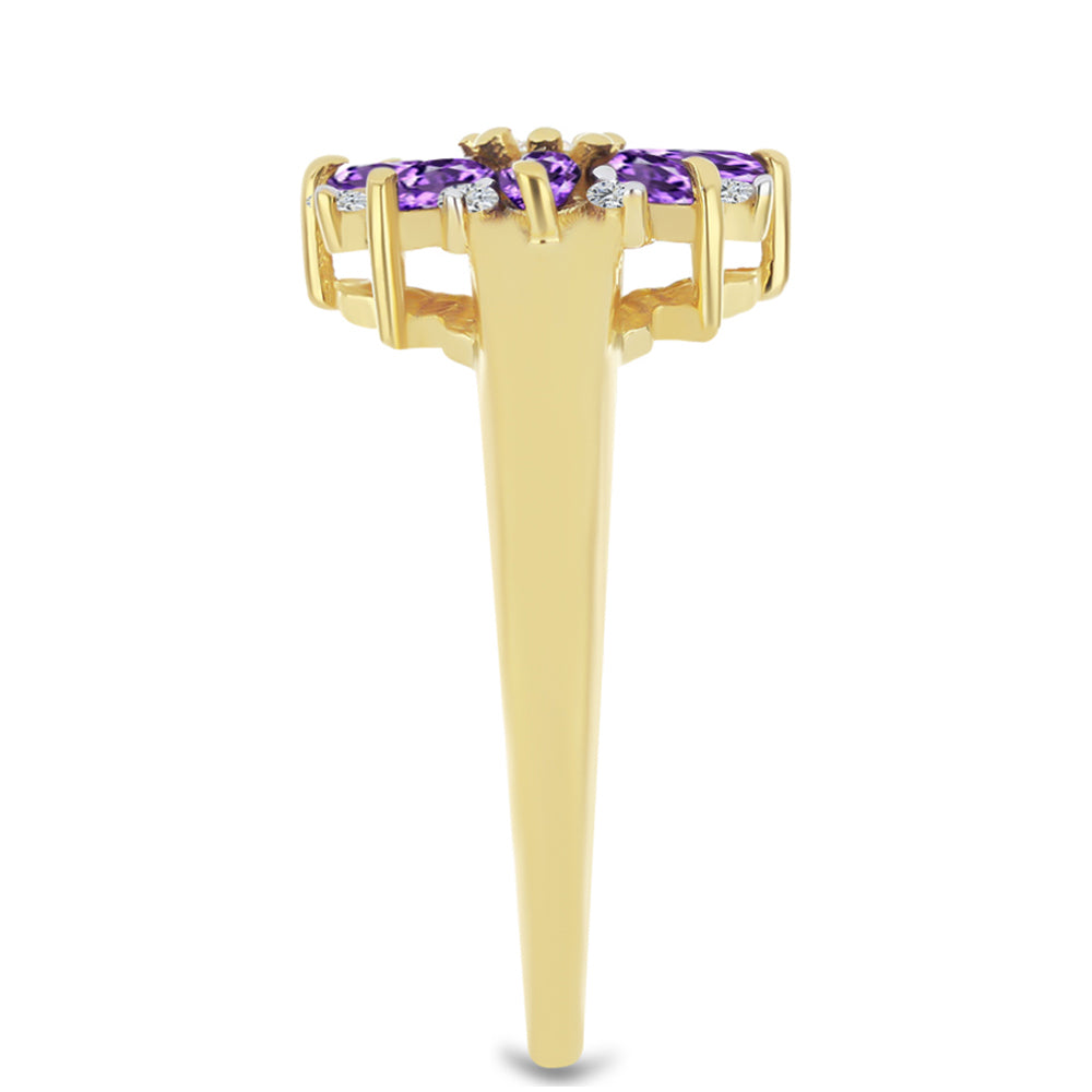 Anillo de Plata Bañada en Oro con Amatista de Marruecos y Zircón Blanco