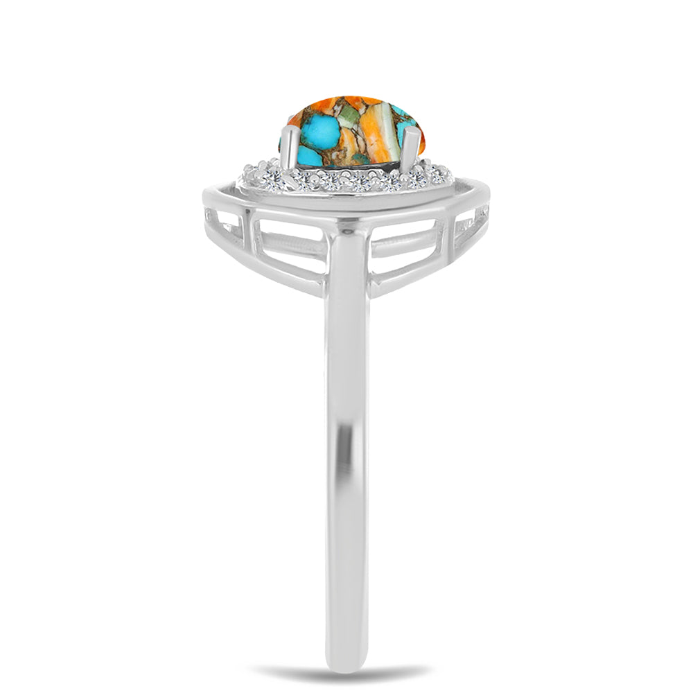 Anillo de Plata con Turquesa Ostra y Zircón Blanco