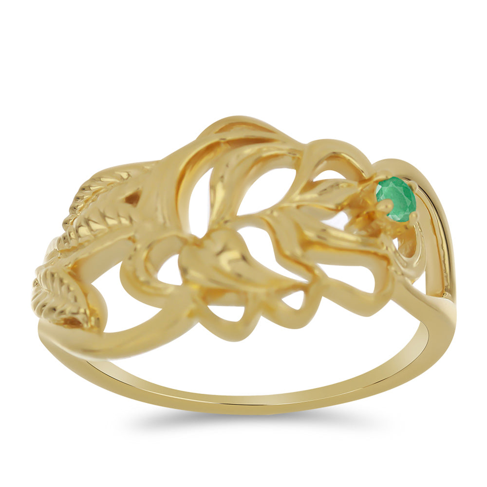 Anillo de Plata Bañada en Oro con Esmeralda de Brasil