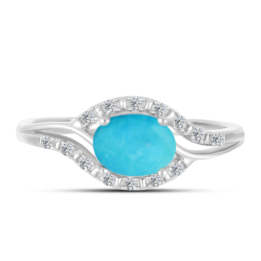 Anillo de Plata con Turquesa Bella Durmiente y Zircón Blanco