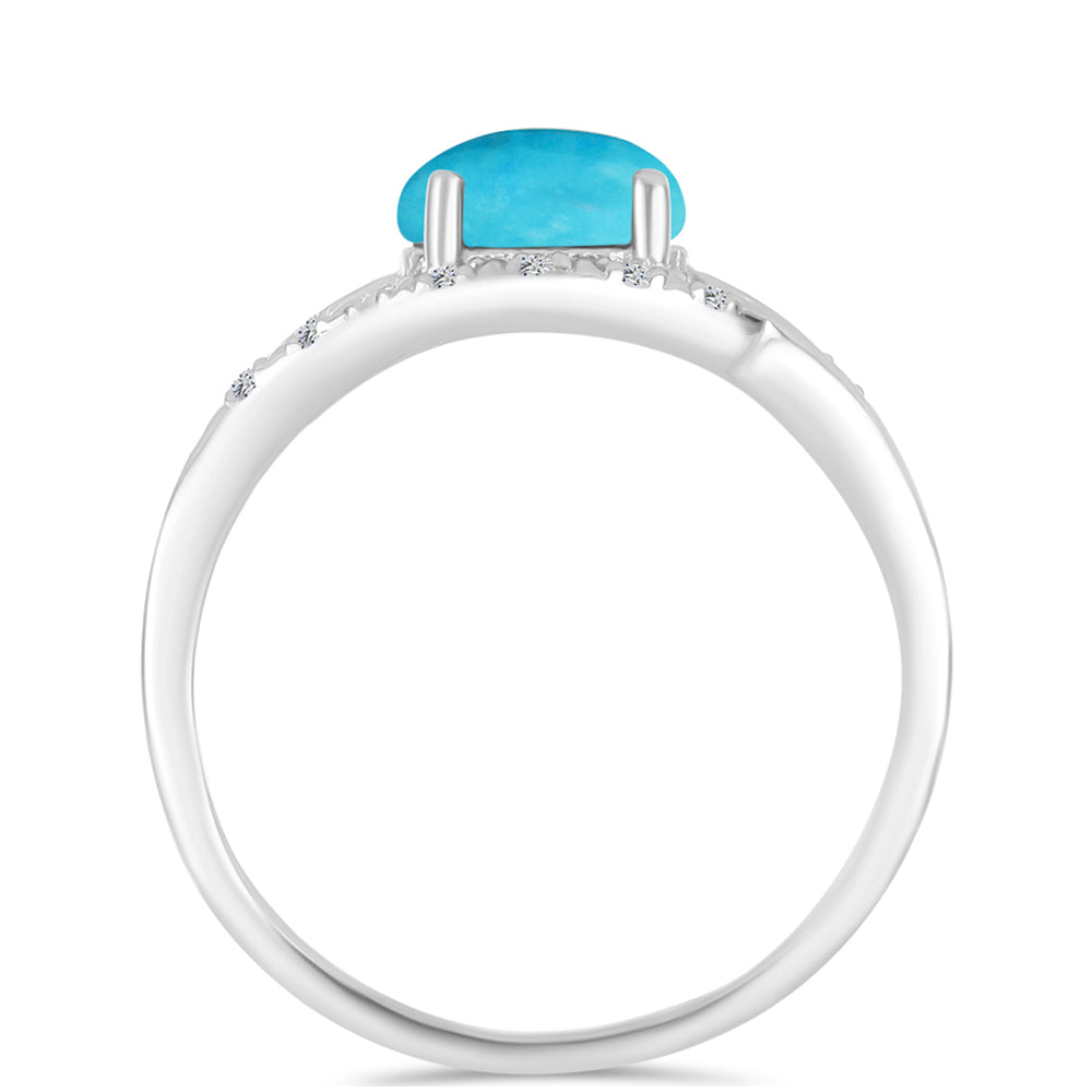 Anillo de Plata con Turquesa Bella Durmiente y Zircón Blanco