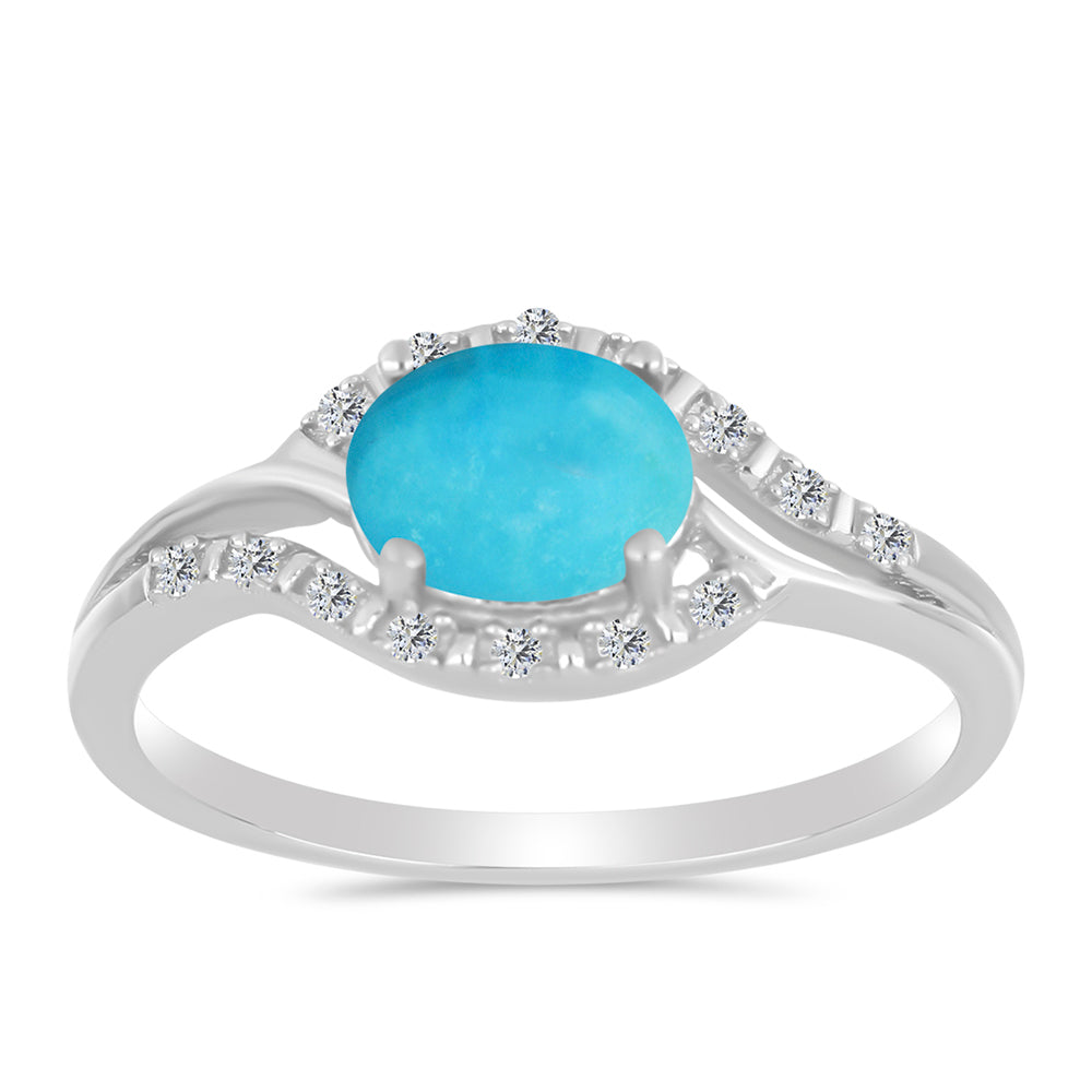 Anillo de Plata con Turquesa Bella Durmiente y Zircón Blanco
