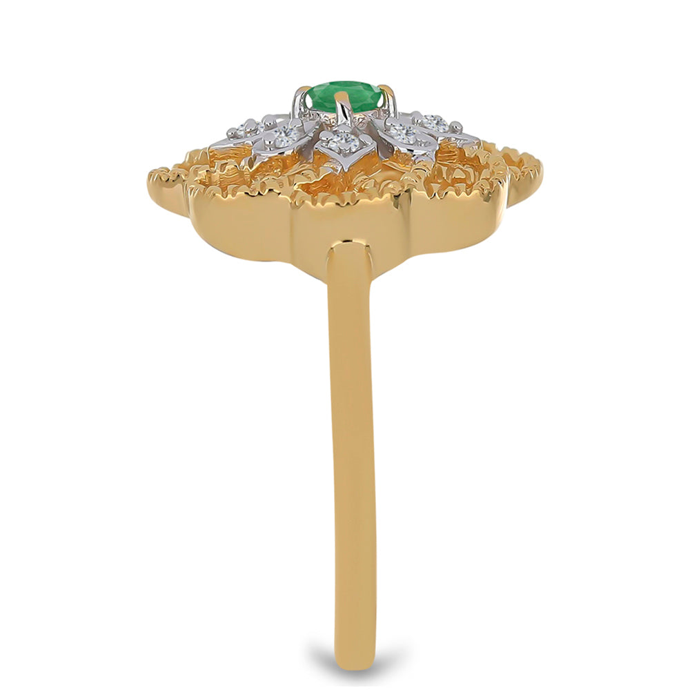 Anillo de Plata Bañada en Oro con Esmeralda de Brasil y Zircón Blanco