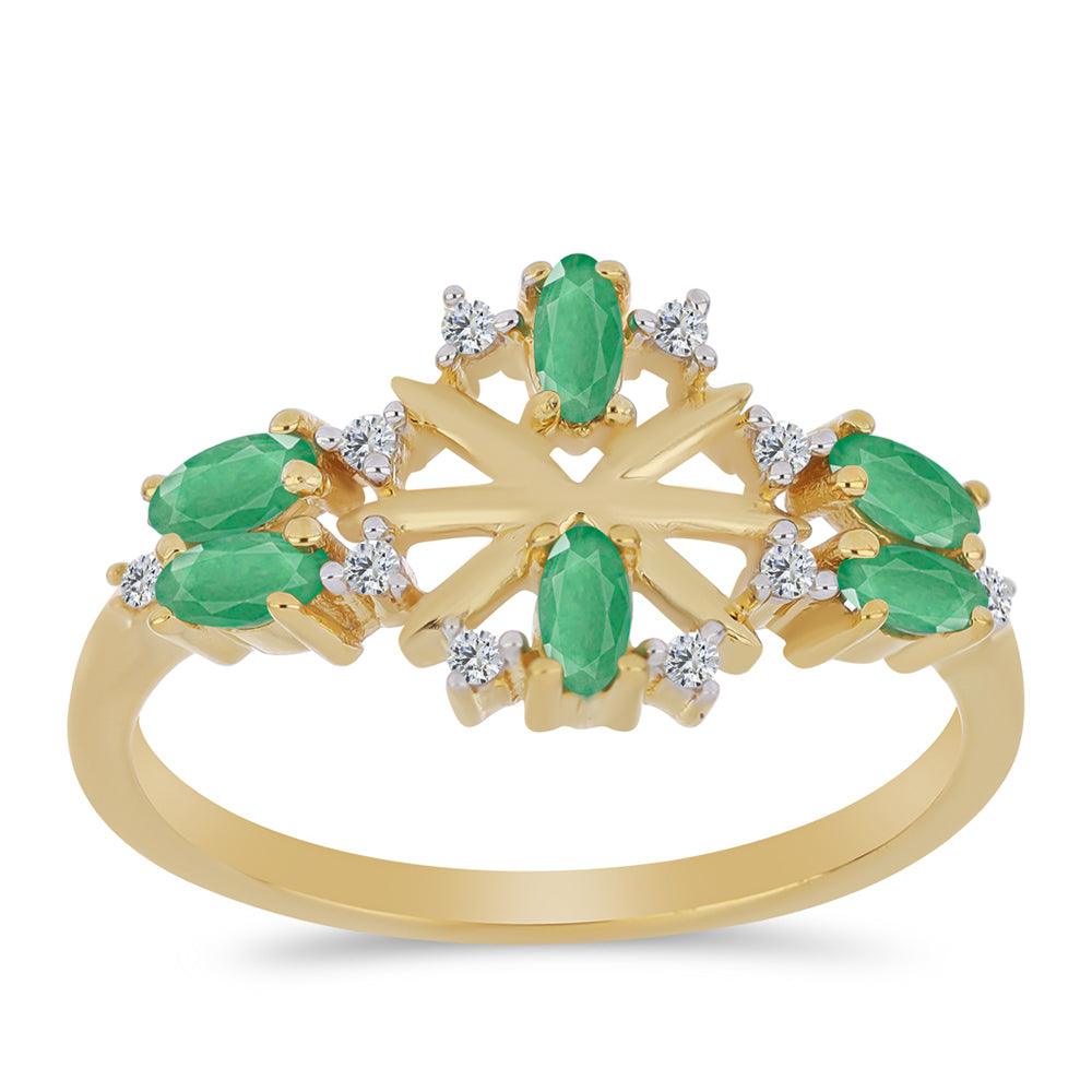 Anillo de Plata Bañada en Oro con Esmeralda de Brasil y Zircón Blanco