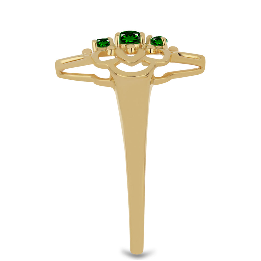 Anillo de Plata Bañada en Oro con Diópsido de Cromo