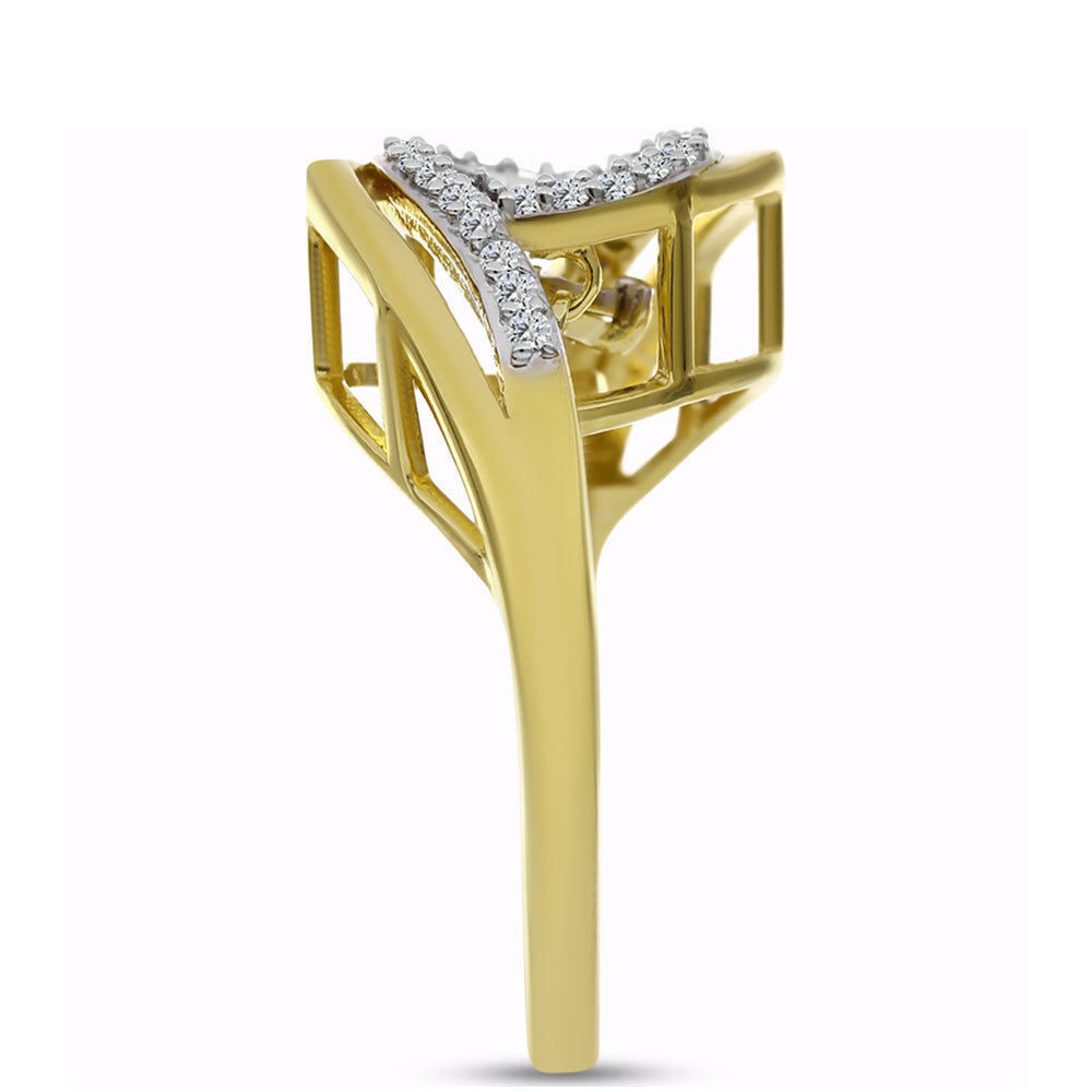 Anillo de Plata Bañada en Oro con Diamante blanco y Zircón Blanco