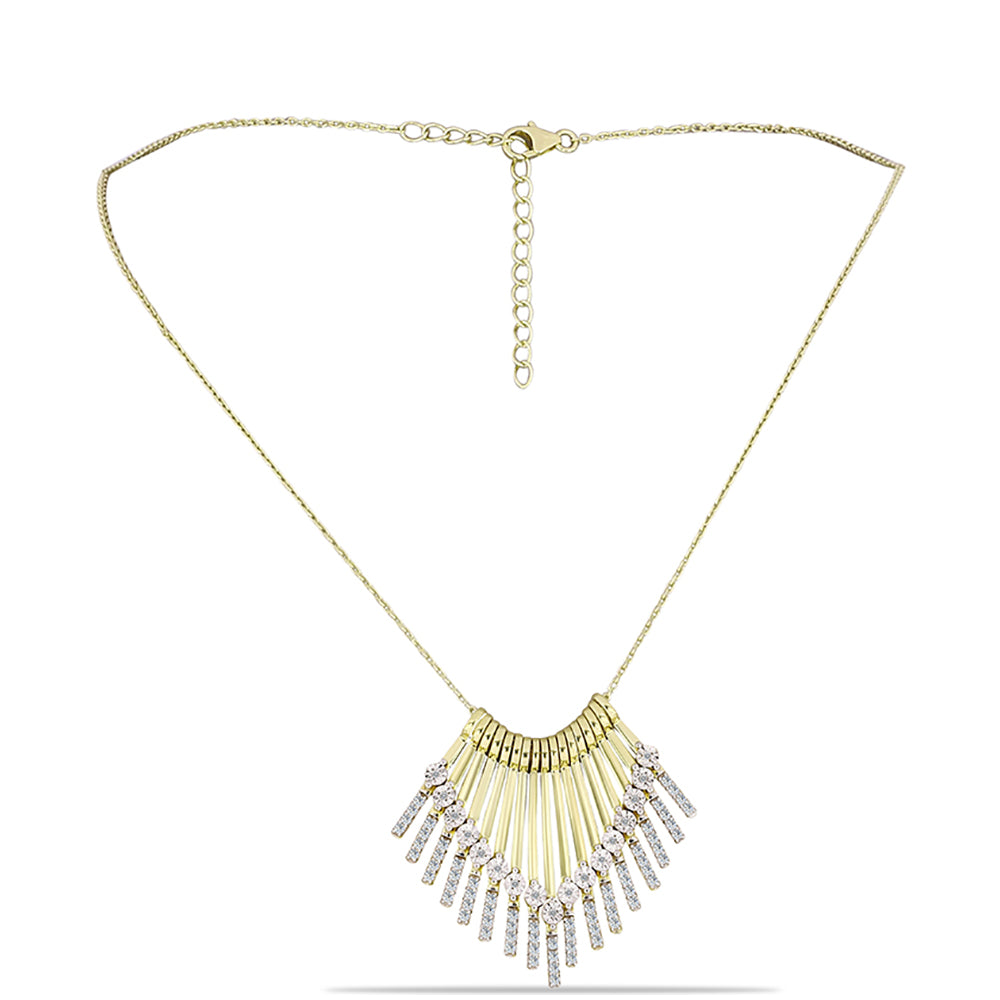 Collar de Plata Bañada en Oro con Diamante blanco y Topacio Blanco