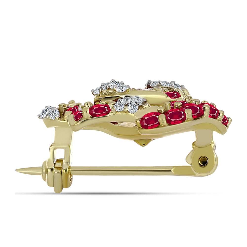 Broche de Plata Bañada en Oro con Rubí de Madagascar y Topacio Blanco