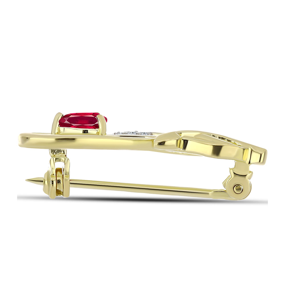 Broche de Plata Bañada en Oro con Rubí de Madagascar y Topacio Blanco