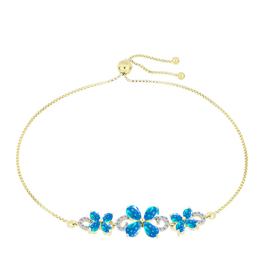 Pulsera de Plata Bañada en Oro con Ópalo Paraíso de Etiopia y Topacio Blanco