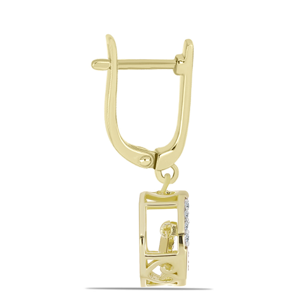 Pendientes de Plata Bañada en Oro con Diamante blanco y Topacio Blanco