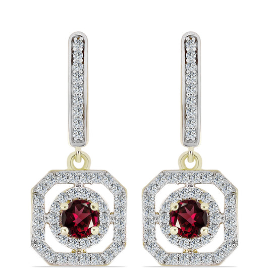 Pendientes de Plata Bañada en Oro con Granate Rodolita y Topacio Blanco