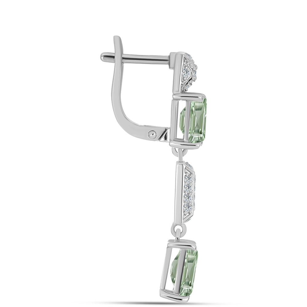 Pendientes de Plata con Amatista Verde y Topacio Blanco