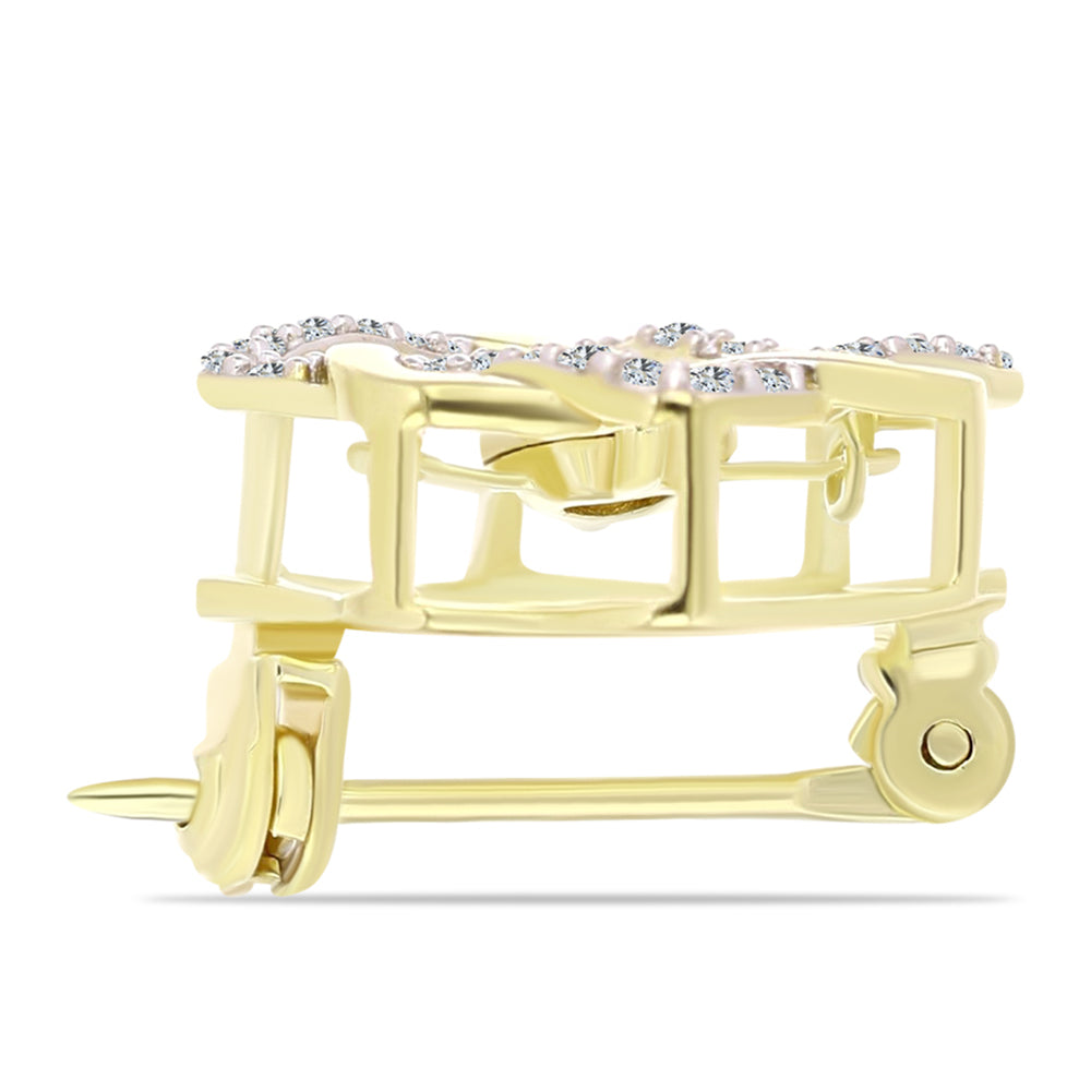 Broche de Plata Bañada en Oro con Diamante blanco y Topacio Blanco