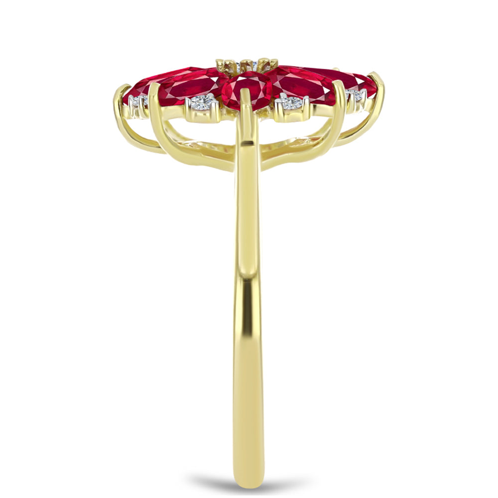 Anillo de Plata Bañada en Oro con Rubí de Madagascar y Topacio Blanco