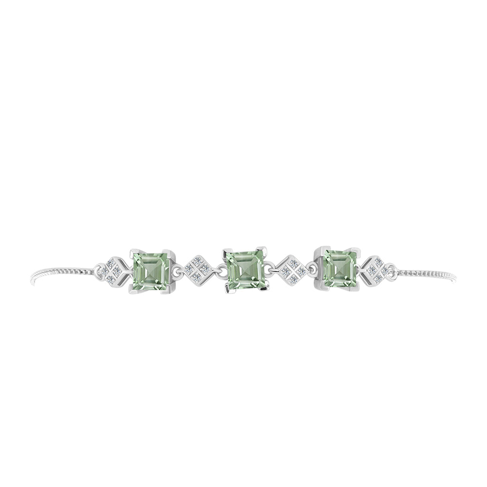 Pulsera de Plata con Amatista Verde y Topacio Blanco