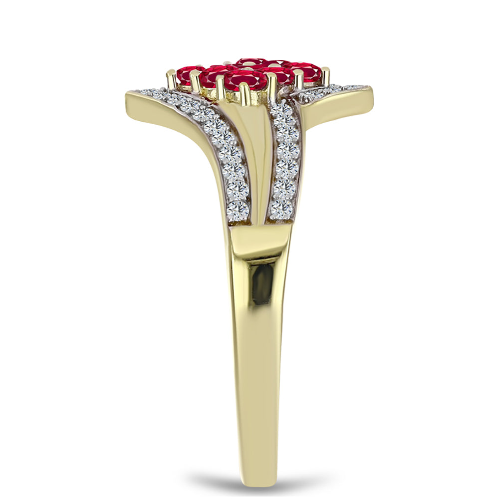 Anillo de Plata Bañada en Oro con Rubí de Madagascar y Topacio Blanco