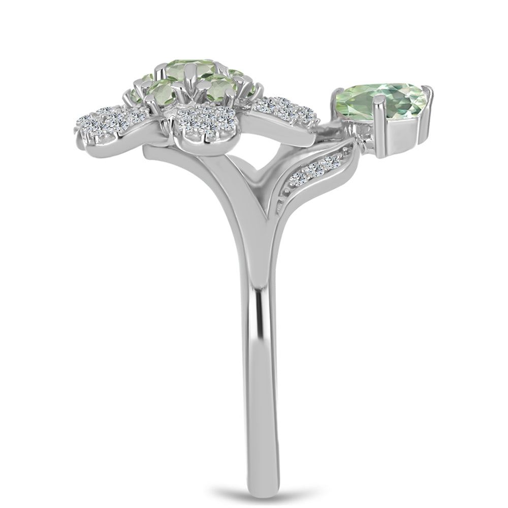 Anillo de Plata con Amatista Verde y Topacio Blanco