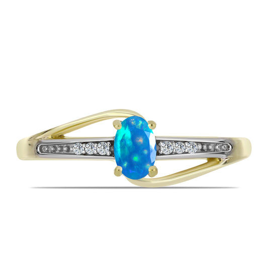 Anillo de Plata Bañada en Oro con Ópalo Paraíso de Etiopia y Topacio Blanco