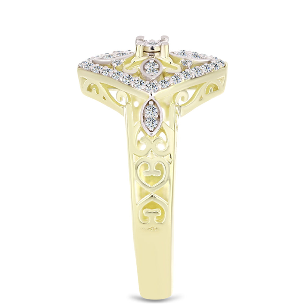 Anillo de Plata Bañada en Oro con Diamante blanco y Topacio Blanco