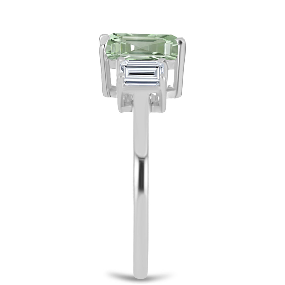 Anillo de Plata con Amatista Verde y Topacio Blanco