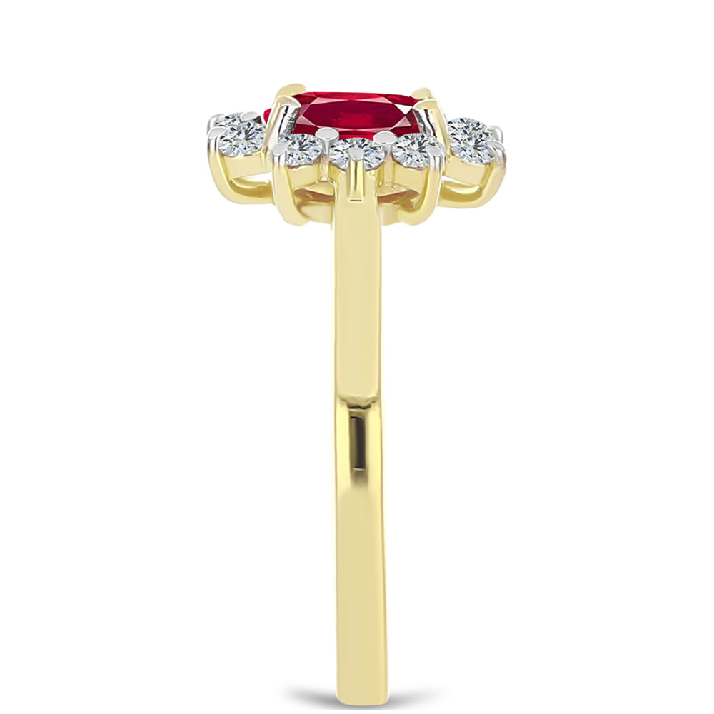 Anillo de Plata Bañada en Oro con Rubí de Madagascar y Topacio Blanco