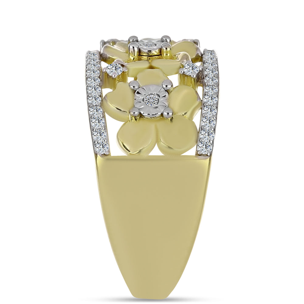 Anillo de Plata Bañada en Oro con Diamante blanco y Topacio Blanco