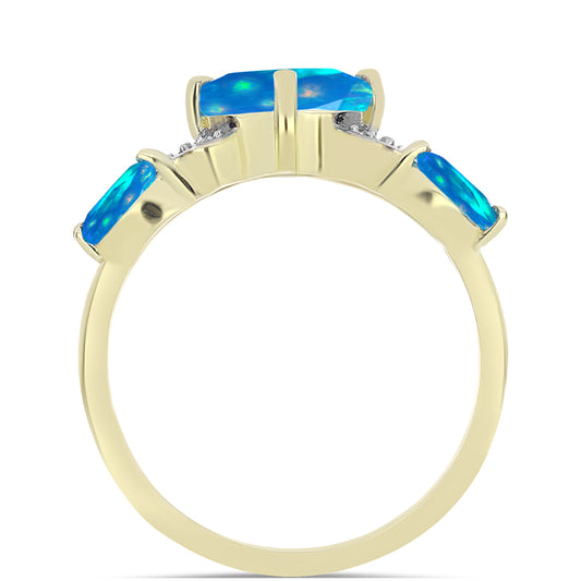 Anillo de Plata Bañada en Oro con Ópalo Paraíso de Etiopia y Topacio Blanco