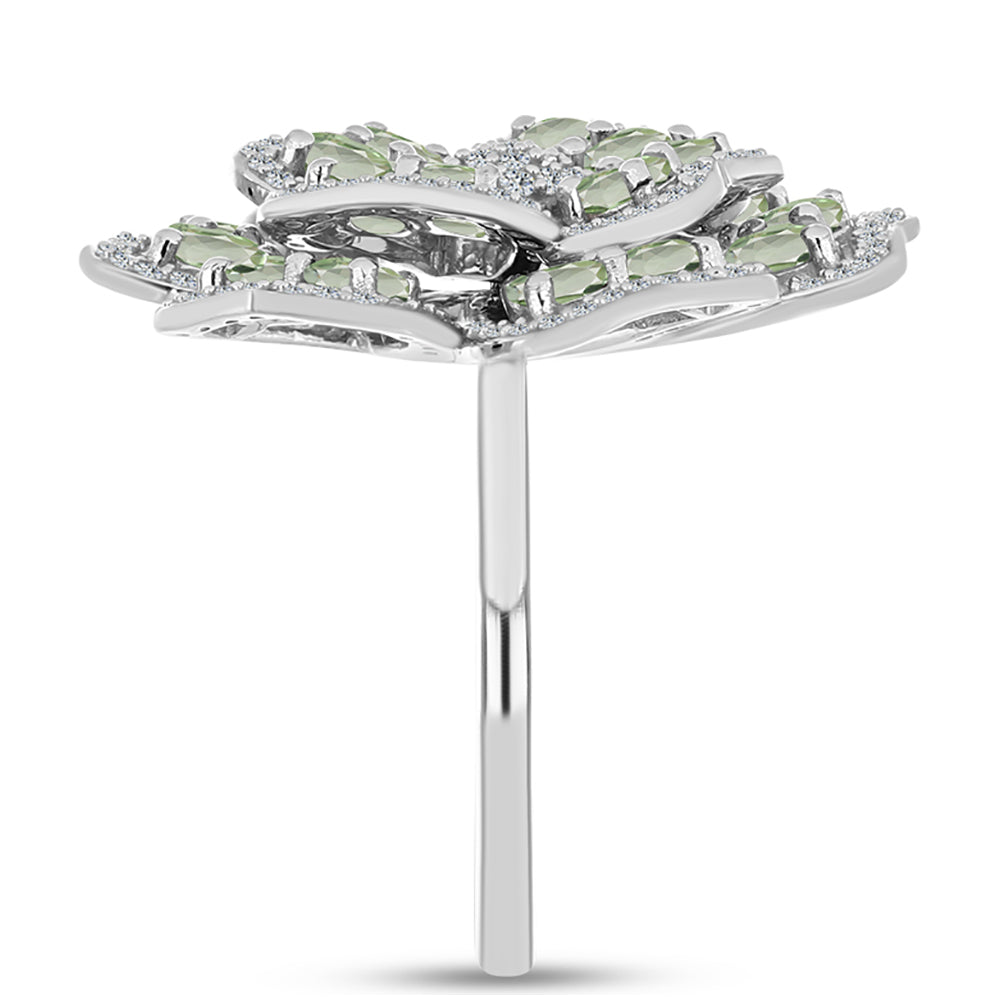 Anillo de Plata con Amatista Verde y Topacio Blanco