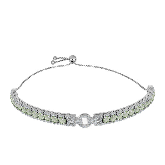 Pulsera de Plata con Amatista Verde y Topacio Blanco
