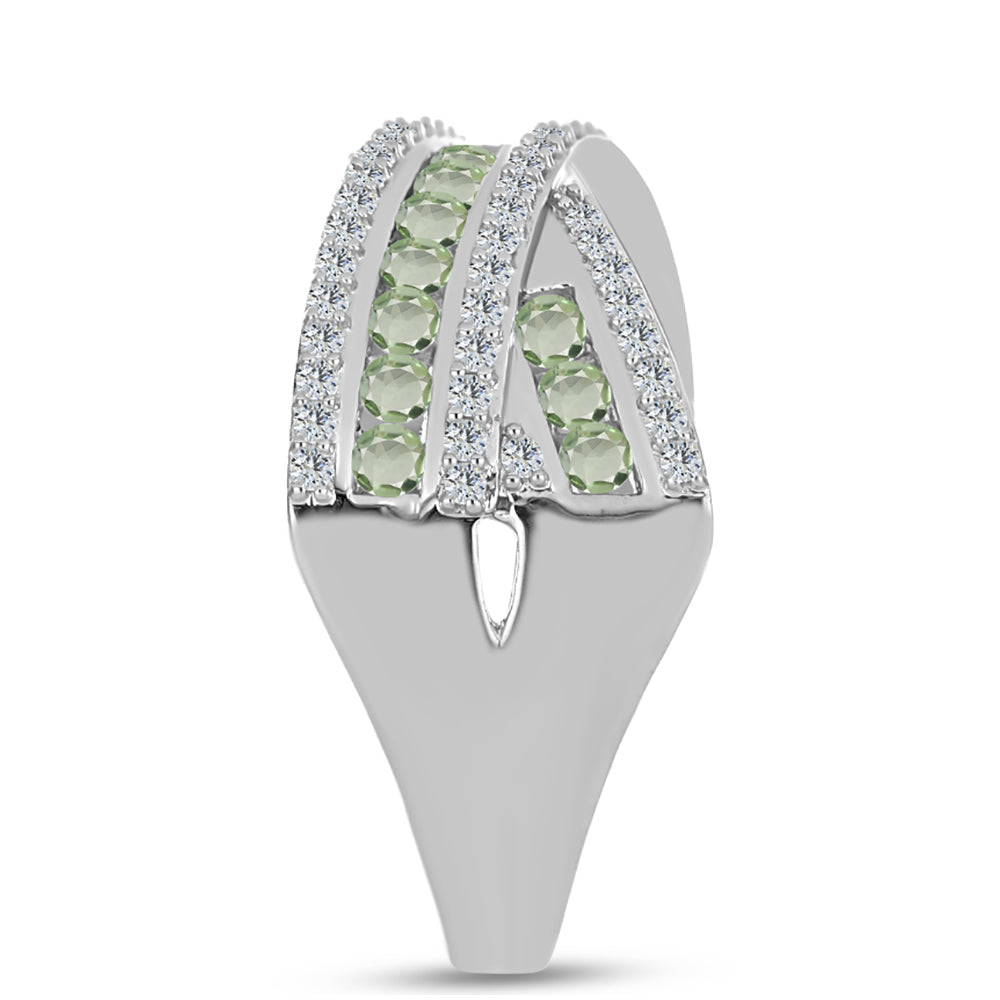 Anillo de Plata con Amatista Verde y Topacio Blanco