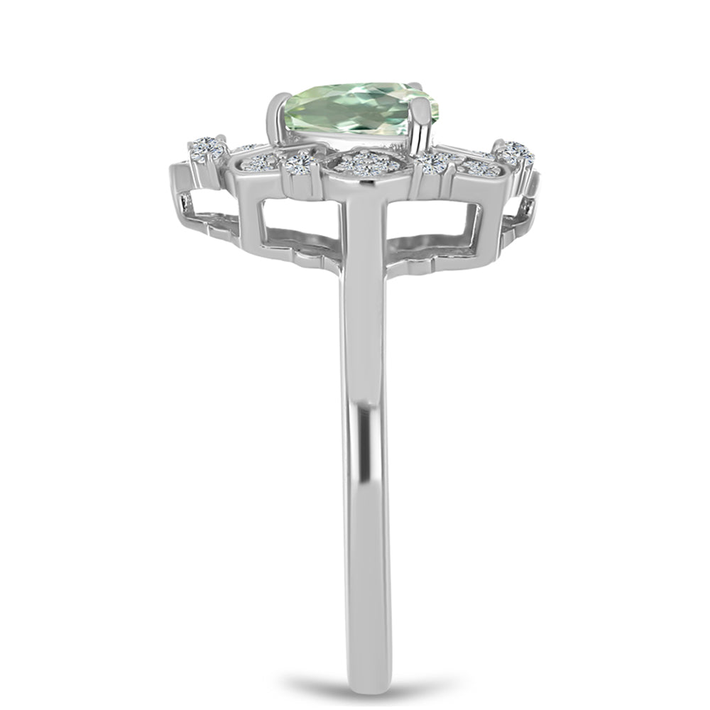 Anillo de Plata con Amatista Verde y Topacio Blanco