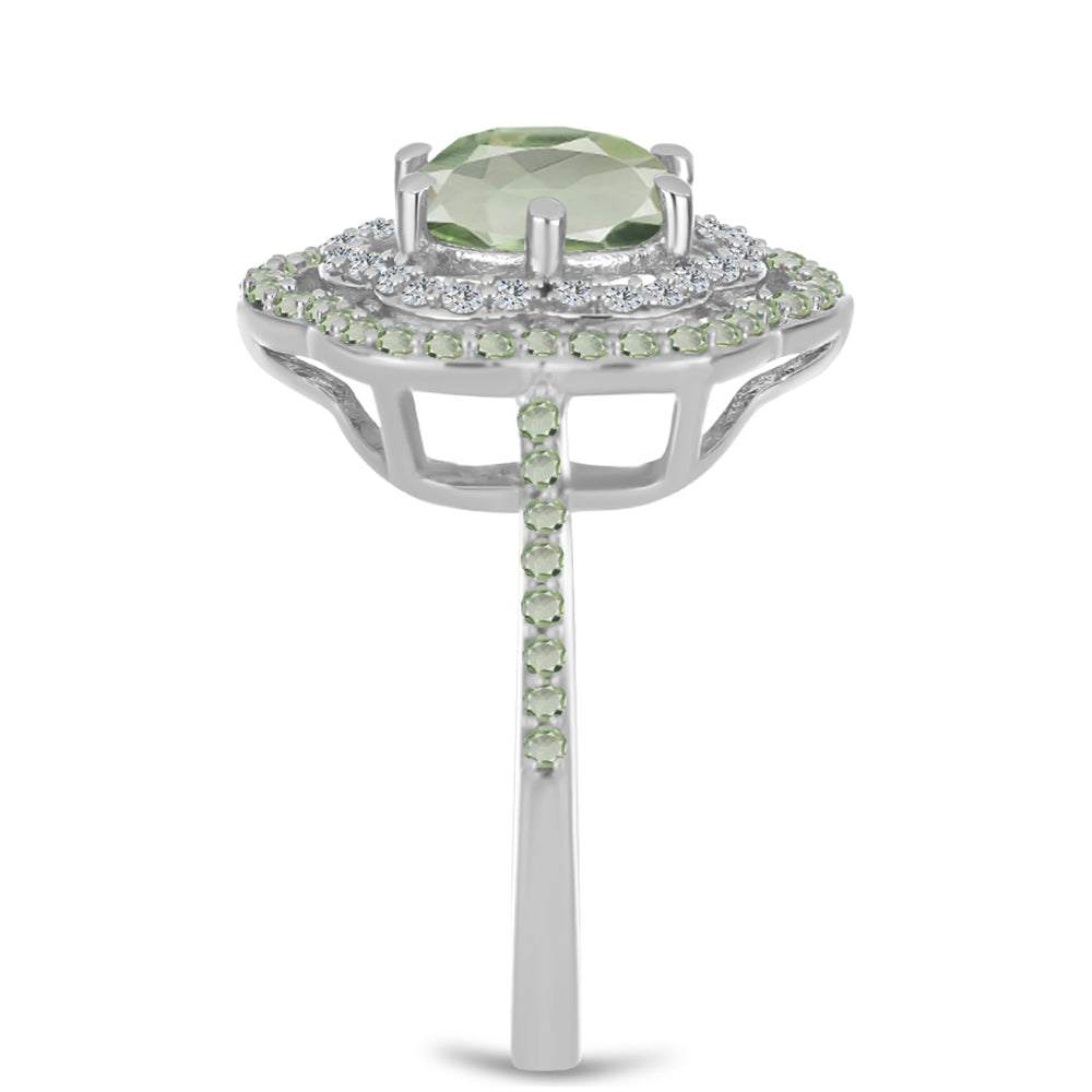 Anillo de Plata con Amatista Verde y Peridoto de Changbai