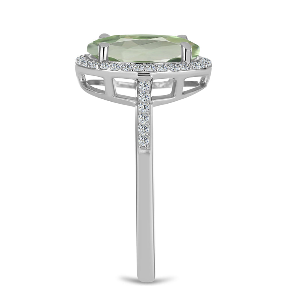 Anillo de Plata con Amatista Verde y Topacio Blanco