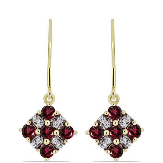 Pendientes de Plata Bañada en Oro con Granate Rodolita y Topacio Blanco