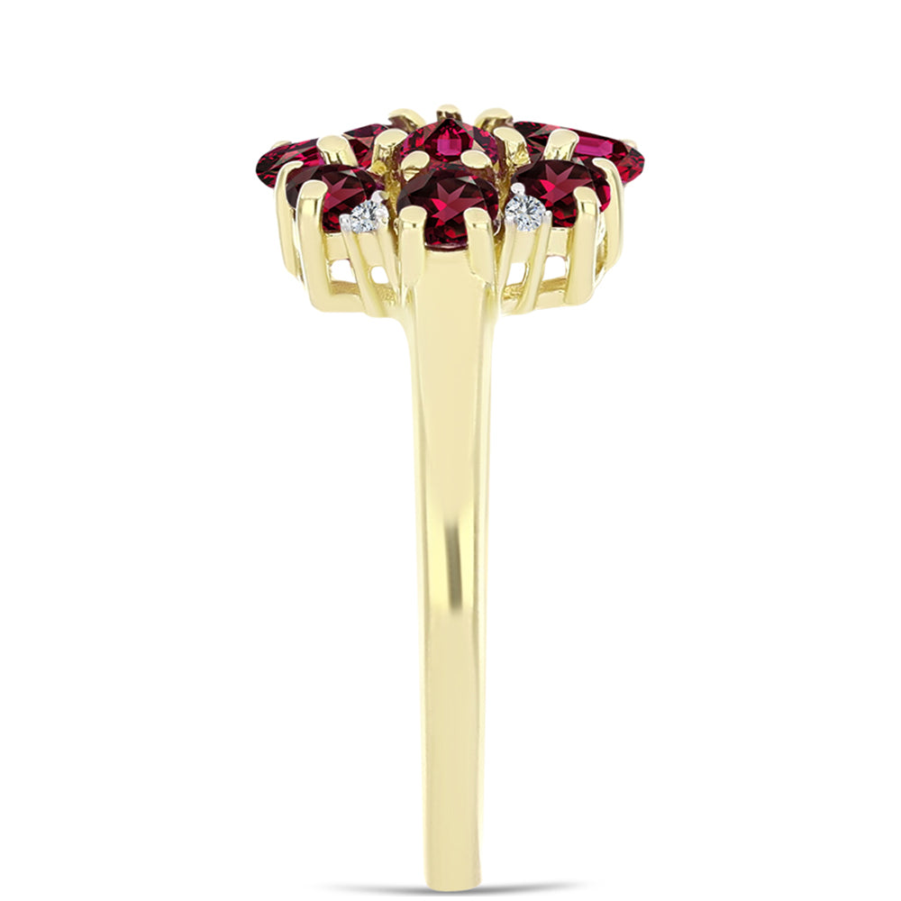 Anillo de Plata Bañada en Oro con Granate Rodolita y Topacio Blanco