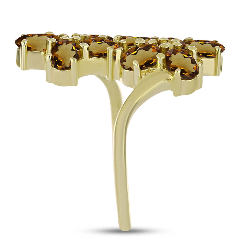 Anillo de Plata Bañada en Oro con Cuarzo Coñac