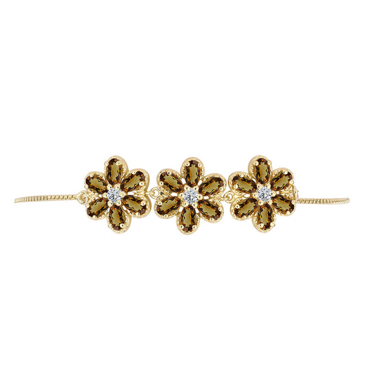 Pulsera de Plata Bañada en Oro con Cuarzo Coñac y Topacio Blanco