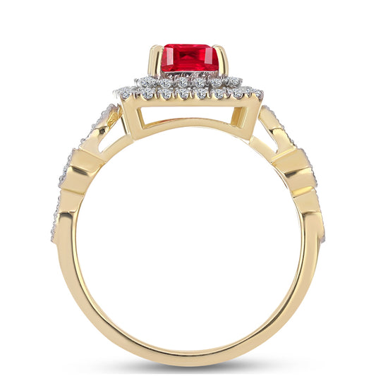 Anillo de Plata Bañada en Oro con Ágata Roja y Topacio Blanco