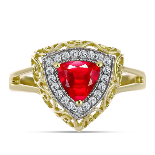 Anillo de Plata Bañada en Oro con Ágata Roja y Topacio Blanco