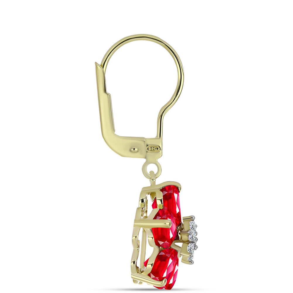 Pendientes de Plata Bañada en Oro con Ágata Roja y Topacio Blanco