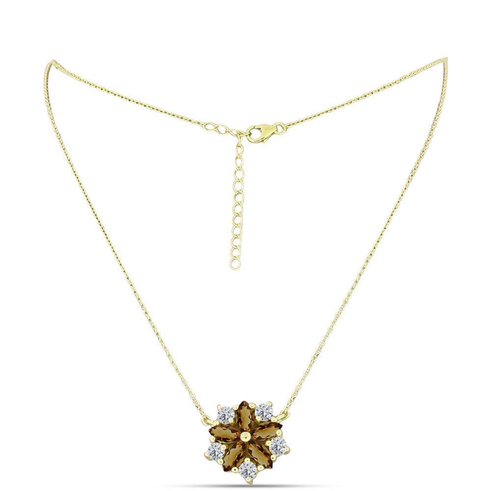 Collar de Plata Bañada en Oro con Cuarzo Coñac y Topacio Blanco