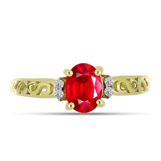 Anillo de Plata Bañada en Oro con Ágata Roja y Topacio Blanco