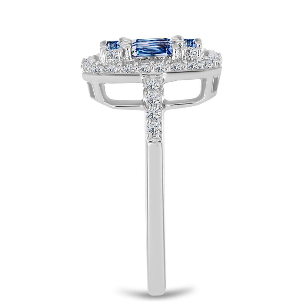 Anillo de Plata con Moisanita azul océano y Topacio Blanco