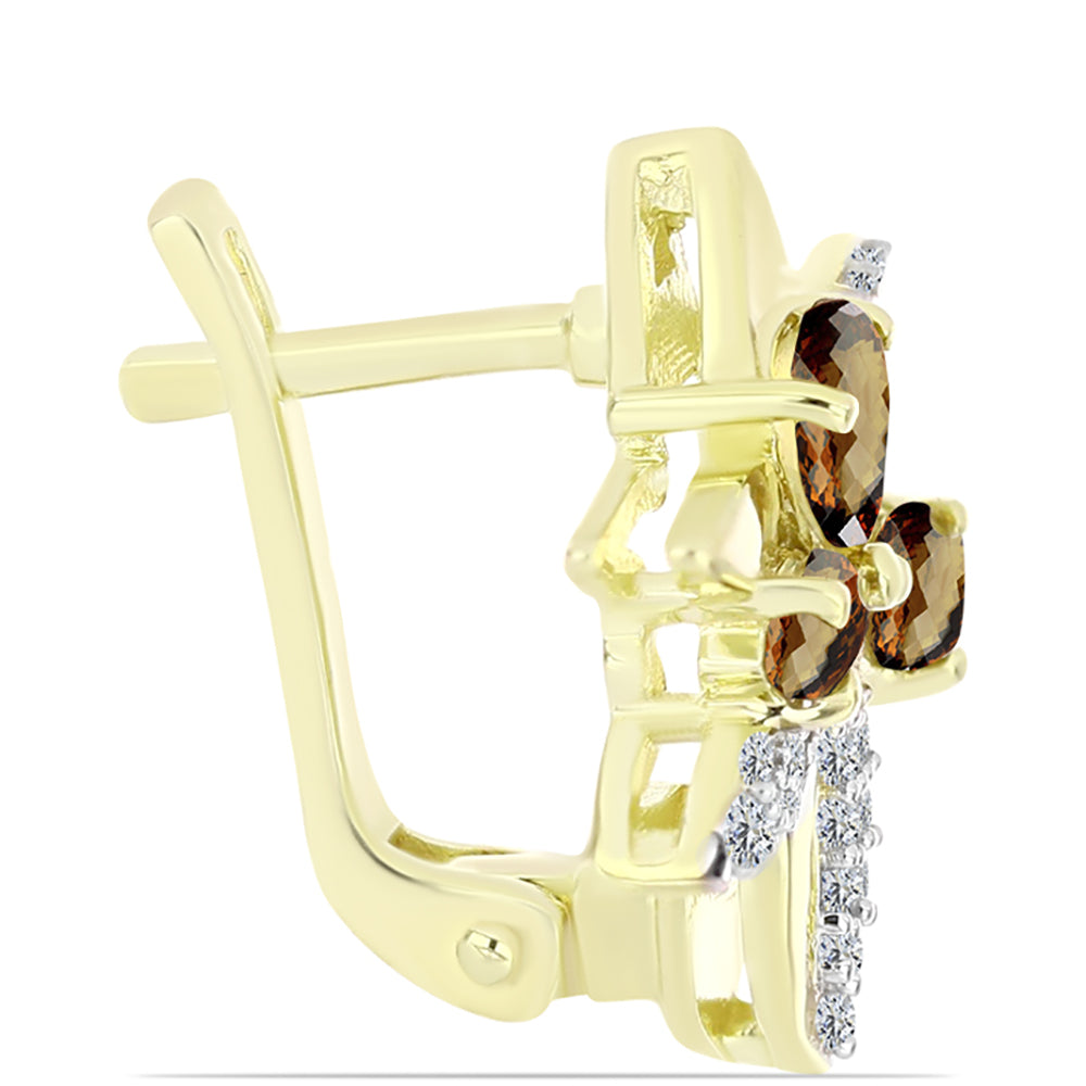 Pendientes de Plata Bañada en Oro con Cuarzo Coñac y Topacio Blanco